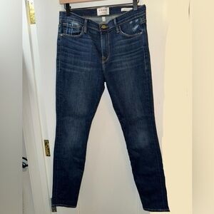 FRAME Le Skinny De Jeanne Distressed Dark Wash